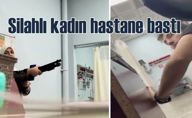 Elinde pompalı tüfekle basan kadını polis güçlükle yakaladı